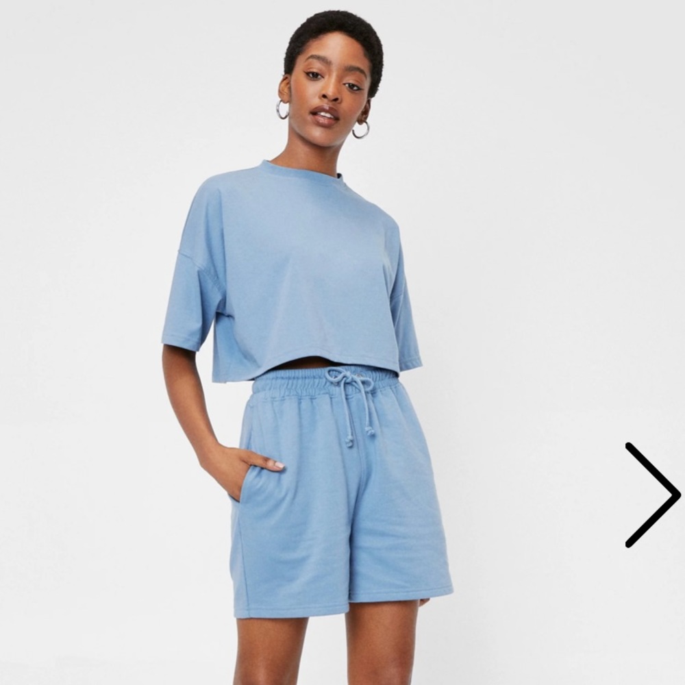 BABY BLUE CROPED TSHIRT AND SHORTS SET